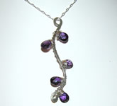 silver branch pendant purple cz