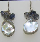Petal pearl with iolite cluster earrings