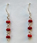 tripple coral round bead drop earrings