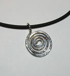 sterling silver hammered spiral on black rubber cord with sterling lobster clasp